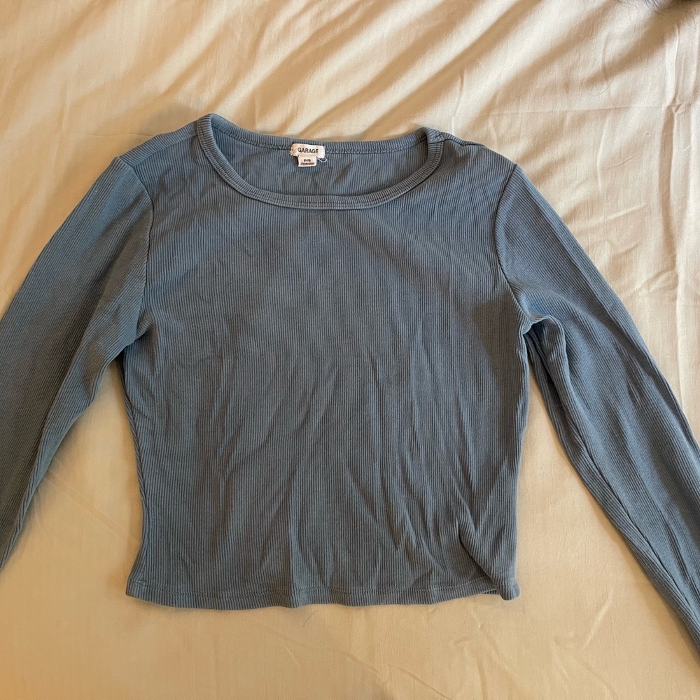 Garage Blue Ribbed Long Sleeve Top